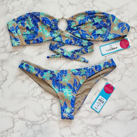 Beach Bunny Bethany Bandeau & Gloria Skimpy Bottom - Blue Jungle Floral $218 - Picture 11 of 15